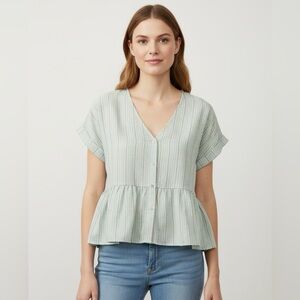 Blu Pepper Mint Striped Button-Down Blouse